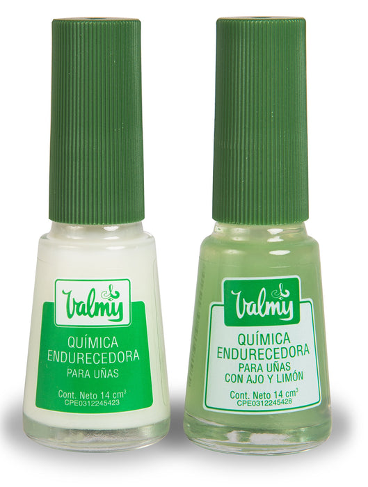 Valmy 2in1 Garlic Nail Hardener & Lemon Nail Whitener, and Nail Strengthener for Thin Nails and Growth Base Coat Nail Polish Set - Endurecedor de Uñas, 0.47 Fl oz each (2 Pack)