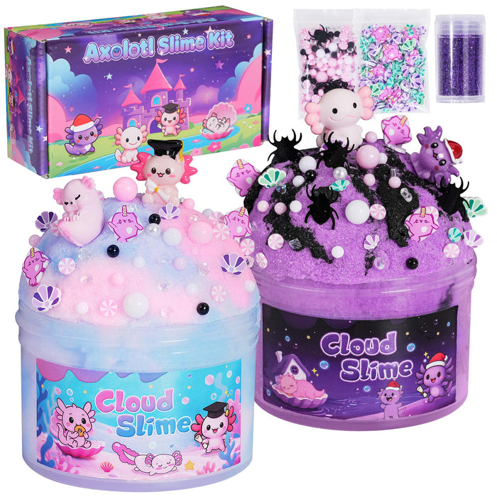 Axolotl Cloud Slime Kit 2 Pack, Sensory Toys Squishy Birthday Gift for Kids
