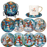 8 Pieces Christmas Snowman Diamond Coasters with Holder DIY Cute Christmas Snowman Diamond Art Coasters 5d Diamond Coasters for Beginners Adults for Christmas Holiday Gift