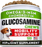 Glucosamine Treats for Dogs - Joint Supplement w/ Omega-3 Fish Oil - Chondroitin, MSM - Advanced Mobility Chews - Joint Pain Relief - Hip & Joint Care - Chicken Flavor - 120 Ct - Made in USA