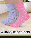 Pembrook Ankle Bamboo Viscose Diabetic Socks for Women & Men - 4 Pairs | Grey, Blue, Pink, Purple Stripes | Moisture Wicking Neuropathy Socks for Women | Stretch Top Womens Diabetic Socks Size 9-11