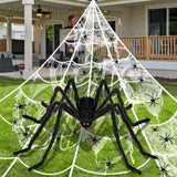 Giant Halloween Decorations Outdoor Set,197" Triangle Spider Webs Halloween with 59" Giant Spider,86 Sqft Stretchy Spider Webs,20 Fake Spiders,Halloween Party Decorations for Yard Haunted House Decor