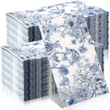 PerKoop 200 Pcs Blue White Floral Guest Paper Napkins Bulk Vintage Spring Blue White Flower Disposable Hand Towels for Wedding Bathroom Birthday Party Bridal Baby Shower Tableware Tea Party Supplies
