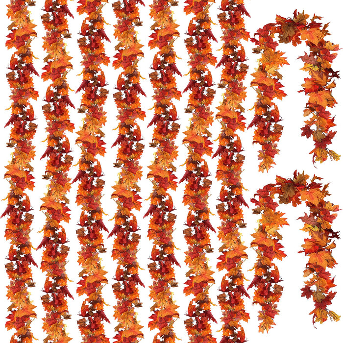 CQURE 9 Pack Fall Leaf Garland, Total 53.1Ft Artificial Fall Vines Autumn Garland Fall Maple Leaves Thanksgiving Decor for Home Wedding Fireplace Christmas