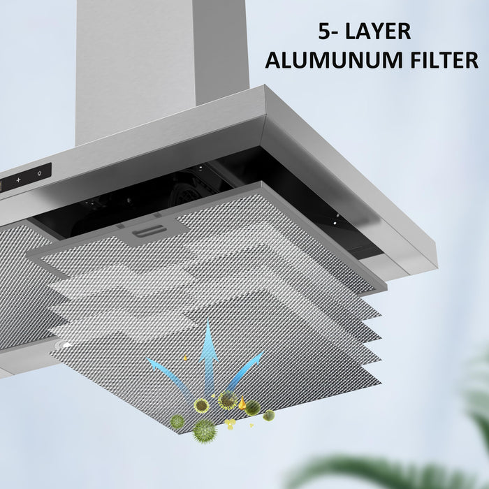 30 inch Wall Mount Range Hood, Touch Control LED Lights, 460 CFM Quiet Kitchen Stainless Steel Vent Hood with 3 Speed Exhaust Fan Ducted/Ductless Convertible, Dishwasher-Safe Baffle Filters