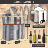 opux 6 Bottle Carrier Tote | Insulated Padded Wine Cooler Bag for Travel. Picnic, BYOB | Portable Leakproof Wine Tote Bag for Dinner, Party, Christmas, Wine Gift for Women, Men (Stripe Navy)