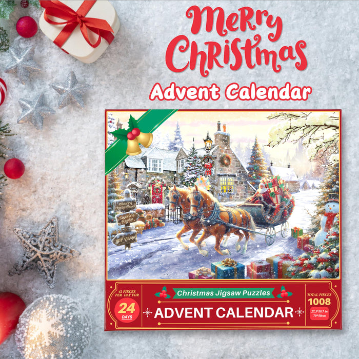 Advent Calendar 2024 Christmas Puzzle for Adults Kids 1008 Pieces - Santa's Gifts, 24 Days Christmas Countdown Calendar Jigsaw Puzzles, Advent Calendar Puzzle XMAS Gift Idea for Teen Boys Girls