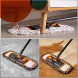 CLEANHOME Mops for Floor Cleaning with 3 Different Washable Mop Pads and Extendable 55” Long Handle, Multifunction Dust Mop for Hardwood,Marble,Tile Floor Mopping,Orange