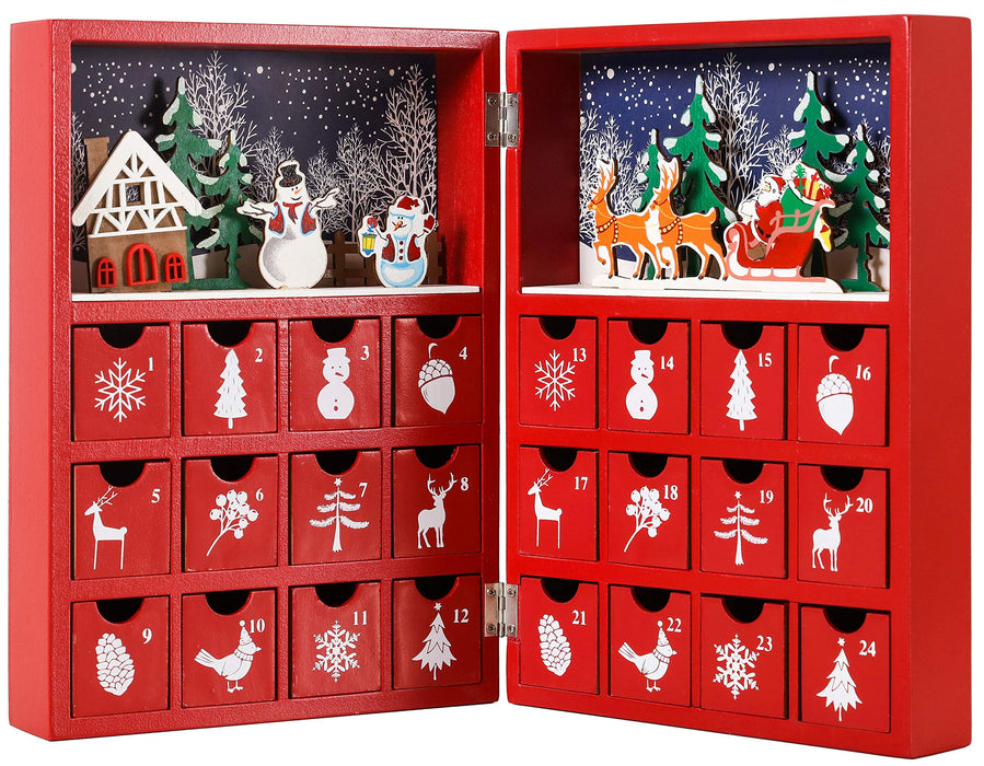 BRUBAKER Reusable Wooden Advent Calendar to Fill - Red Christmas Book with 24 Doors - DIY Christmas Calendar 8.27 x 3.54 x 11.81 inches