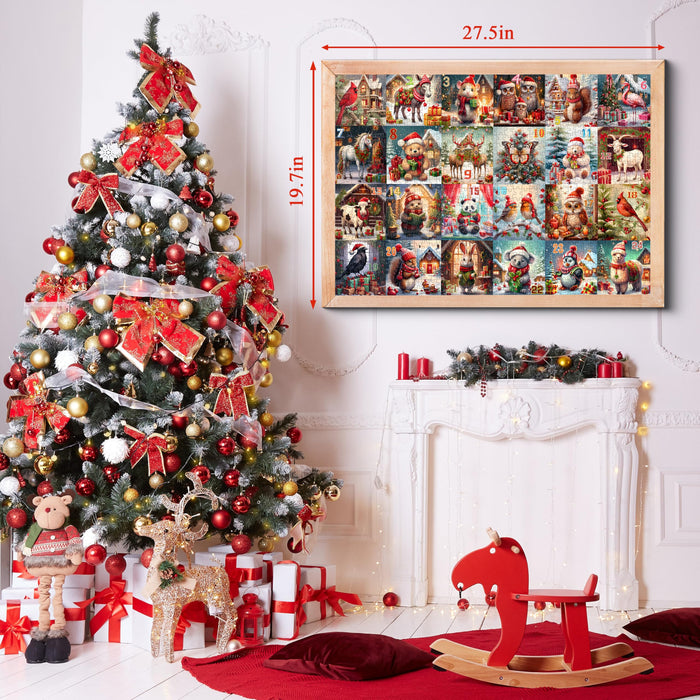 Advent Calendar 2024 Christmas Puzzle for Adults 1000 Pieces, 24 Days Christmas Countdown Calendar Jigsaw Puzzles, Winter Snow Animals Puzzles as Christmas Decors