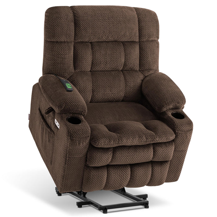 MCombo Small Dual Motor Power Lift Recliner Chair Sofa with Massage and Heat for Elderly People, Infinite Position, USB Ports, Fabric R7894 (Coffee, Small-Wide)