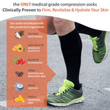 Skineez Compression Socks, Medical Grade, Advanced Healing Compression Socks 20-30mmHg, Clinically Proven to Firm, Moisturize, and Revitalize Skin, Foot Arch, Heel, and Nerve Pain Relief, Black, Large/XLarge, 1 Pair