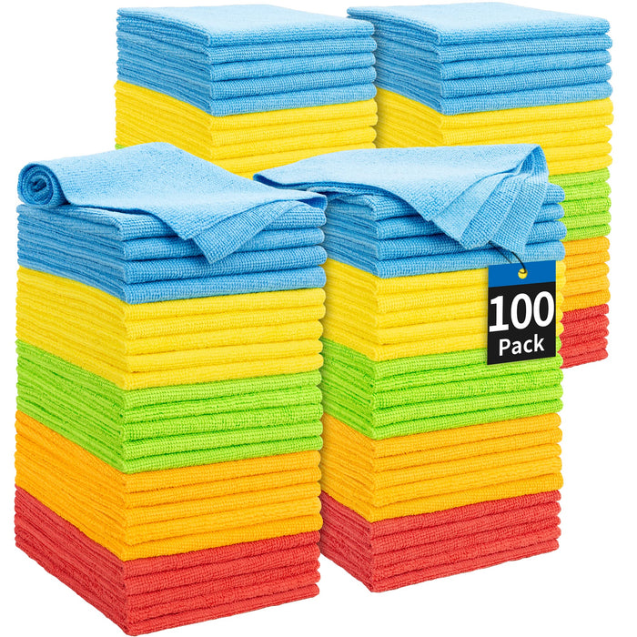 HOMERHYME Microfiber Cleaning Cloth, 100 Pack Cleaning Rags Microfiber Towel Bulk Absorbent Lint-Free Wash Cloths, All-Purpose Towels for Cars, Shop, Automotive, Garage, Home and Kitchen 11.5"*11.5"