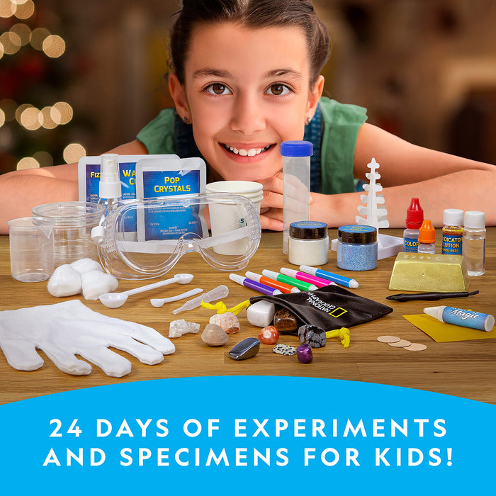 NATIONAL GEOGRAPHIC Science Advent Calendar 2024 – Jumbo Kids Advent Calendar with 24 Science Experiments, Rocks, Fossils, Plus Storage Bag, Christmas Countdown Calendar, Mini Gemstone Dig Kit