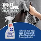 Bar Keepers Friend Stainless Steel Cleaner and Polish Spray (16 oz) Plus 1 Microfiber Cleaning Cloth, 2pc Cleaning Kit to Remove Oily Fingerprints, Grime and Food Debris without Dulling Surfaces