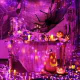 JMEXSUSS 33 FT 100 LED Halloween String Lights Indoor, Orange and Purple Halloween Lights Clear Wire, 8 Modes Outdoor Waterproof Christmas String Lights Plug in for Halloween Decorations Christmas