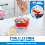 GoBig Red Party Cup Bowls - 50 Small Disposable Plastic Bowls