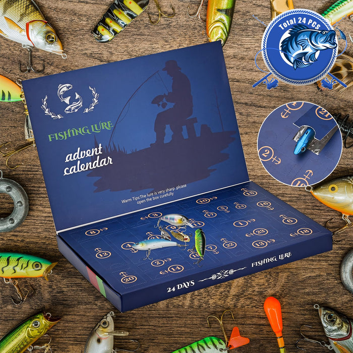 Fishing Advent Calendar 2024，24 Days Christmas Countdown Fish Tackle Set, Advent Calendar 2024 Fishing,Fishing Lure Advent Calendar 2024 For Adult Men Teen Boys