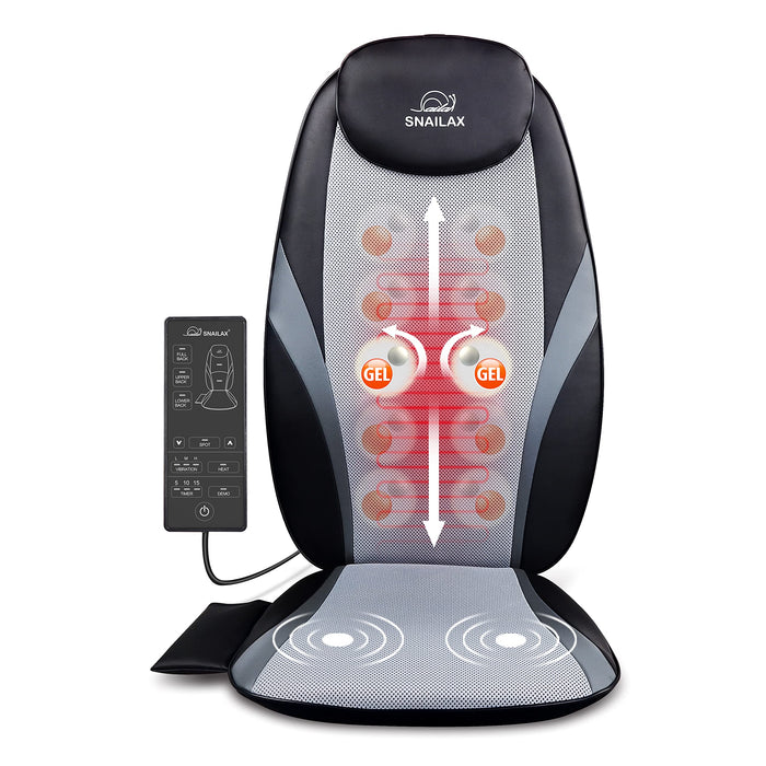 Snailax Shiatsu Back Massager with Heat - Gel Massage Nodes, Deep Kneading Massage Chair Pad Seat Massager Massage Cushion for Home Office Chair use