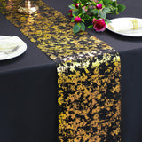 Snowkingdom 2 Pcs Black and Gold Table Runner 108 Inch X2 Sparkly Golden Metallic Table Centerpieces Foil Runners Decorations Glitter for Party Wedding Birthday Christmas Thanksgiving Anniversary