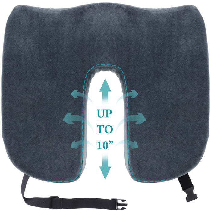 Tailbone Pain Relief Office Chair Cushion 10-Inch Extended U-Cutout,Large-18"x16"x3",Coccyx,Sciatica Pain Relief Memory Foam Wheelchair Car Seat Cushion,But Pillow Pad for Pressure Relief, Blue Grey