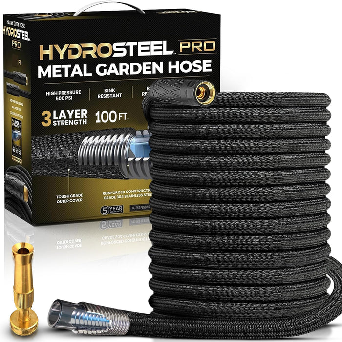 HYDROSTEEL PRO 100FT Ultra Performance Long Lasting Heavy Duty Steel Garden Hose