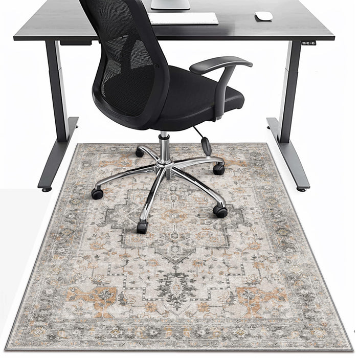 48"x60" Office Chair Mat for Hardwood Tile Floor, Under Desk Carpet Protector for Rolling Computer Chair Mat, Machine Washable Area Rug, Anti-Slip 1/5" Thick Low Pile Thin Vinyl Floor Mat, Taupe