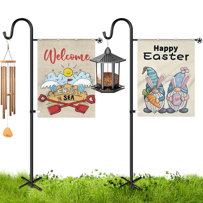 XDW-GIFTS Garden Flag Stand, Sturdy 2-Pack Flag Pole Holder with Shepherd Hook for Yard Decorations Outdoor Garden Flag Holder for 28''x40'' Flags 60 in Heavy Duty Yard Flag Post Stake (Without Flag)