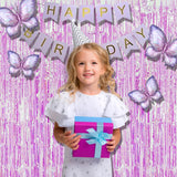 BRAVESHINE Clear Purple Party Decorations Iridescent Foil Fringe Backdrops - 2 Pack 3.2 x 6.5 ft Metallic Tinsel Photo Booth Pros Streamer Curtains for Birthdays Bachelorette Christmas Parties