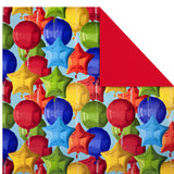 Hallmark Birthday Wrapping Paper Rolls - Balloons, Stars, Cupcakes, Blue Stripes, Solid Red Gift Wrap Paper (Set of 3 Reversible Rolls: 75 sq. ft. ttl.)