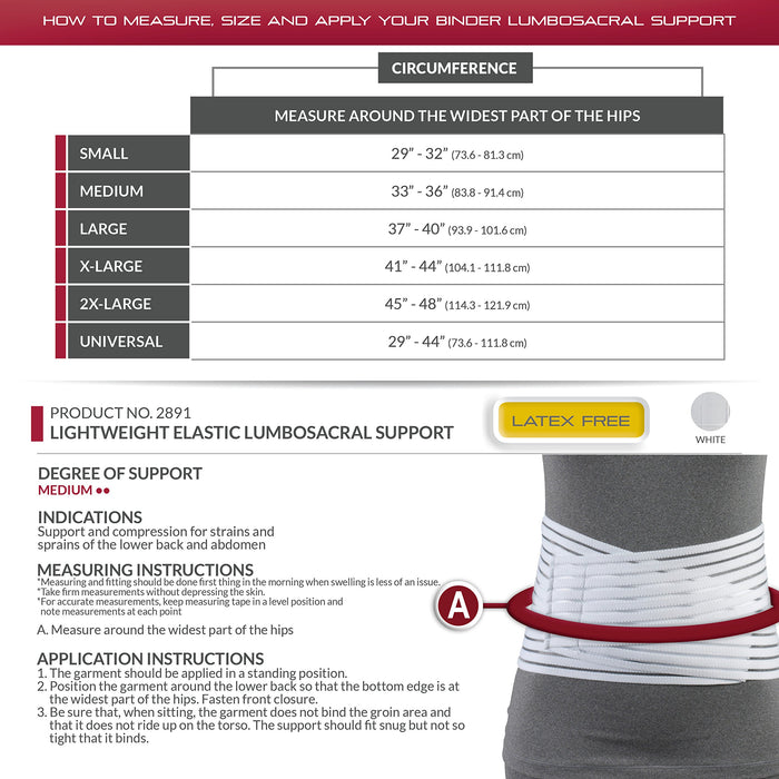 OTC Lumbosacral Support, 7-inch Lower Back, Lightweight Compression, Elastic, White, X-Large