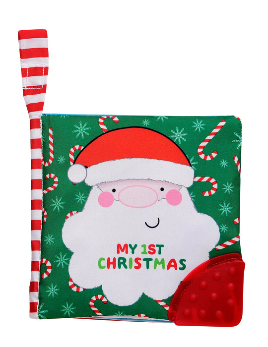 Baby Starters My First Christmas Soft, Crinkle Activity Book with Silicone Teether and Travel Strap, Santa, Green (5 1/2 inch Square)