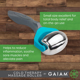 Gaiam Restore Cold Therapy Massage Roller - Easy-Glide Massage Ball Roller with Sure-Grip Handle - Muscle Massage Tool to Help with Sore Muscles, Neck, and Back Pain - Compact and Lightweight,Silver