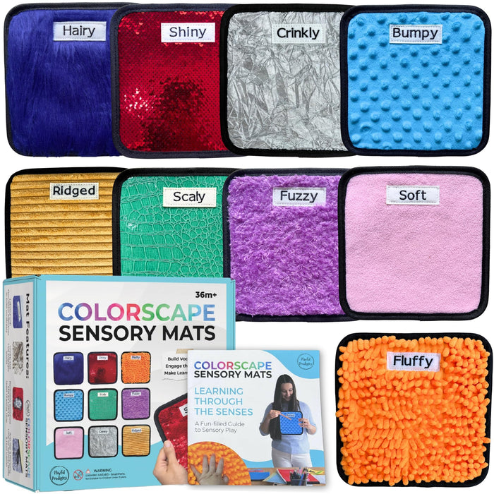 9 Labeled Sensory Mats w/Lesson Plans | Autism Sensory Products | Preschool Classroom Must Haves | Montessori Toys | Sensory Tiles for Sensory Wall Toys