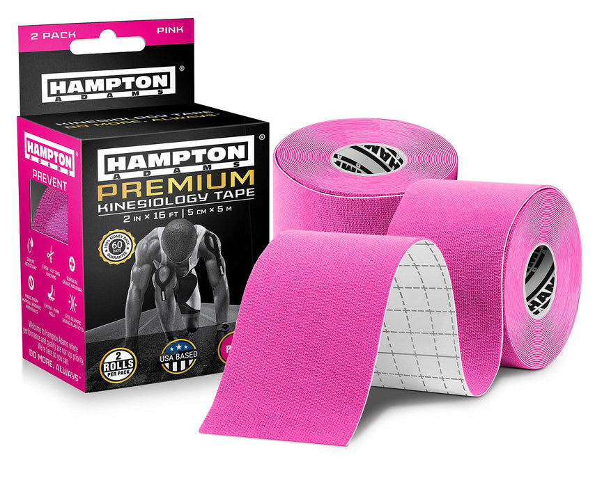 (2 Pack) Kinesiology Tape for Physical Therapy Sports Athletes – Latex Free Elastic, 16ft Water Resistant Kinetic Uncut Kinesiology Tape for Knee Pain, Elbow & Shoulder Muscle - Pink