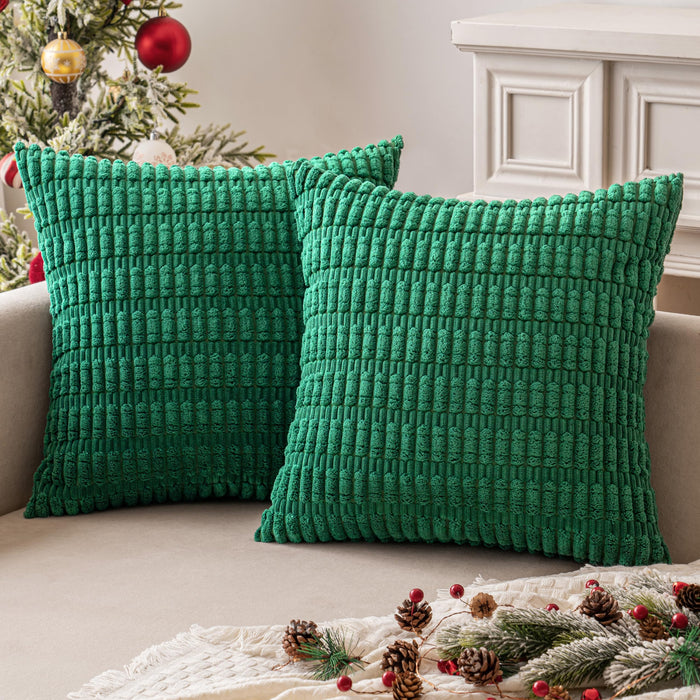 MIULEE Pack of 2 Green Corduroy Decorative Throw Pillow Covers 18x18 Inch Soft Boho Striped Pillow Covers Modern Farmhouse Christmas Home Decor for Sofa Living Room Couch Bed