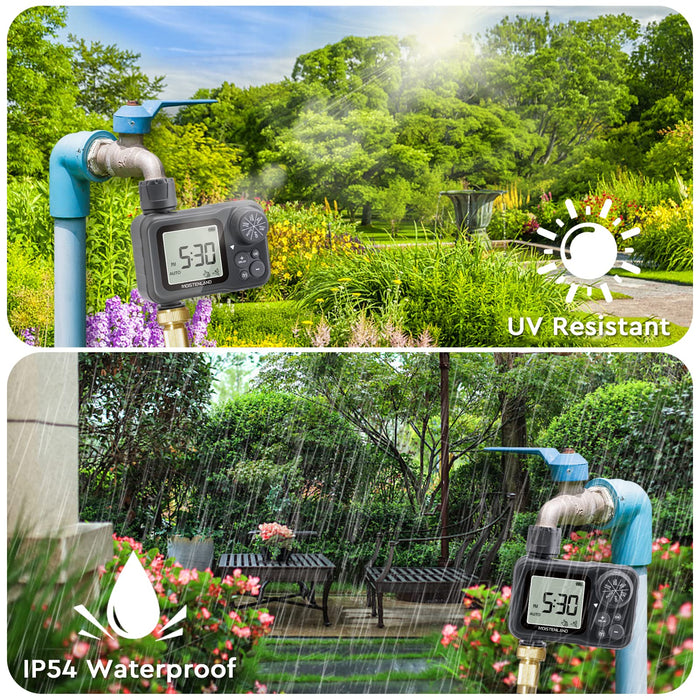 MOISTENLAND Sprinkler Timer, Water Timer for Garden Hose, Water Hose Timer Outdoor, with Rain Delay/Manual/Automatic Watering System, IP54 Waterproof, 2.6 Inches Large Screen(1 Outlet)