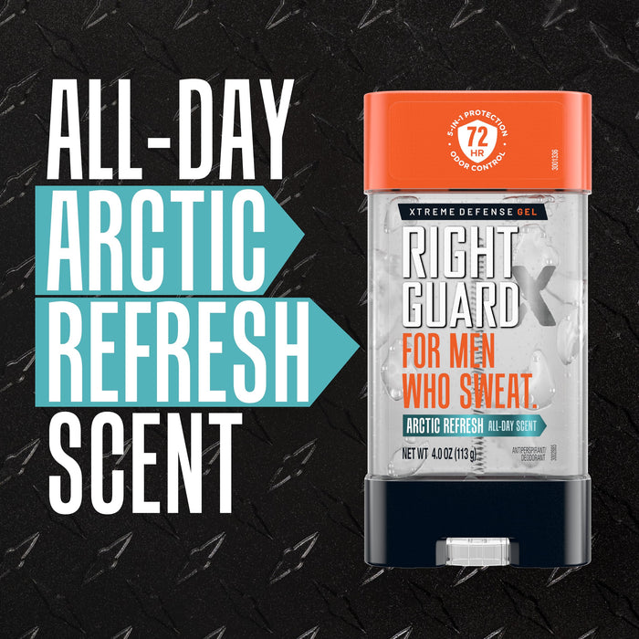 Right Guard Xtreme Defense Antiperspirant Deodorant Gel, Arctic Refresh Scent - 5-in-1 Deodorant Men Can Trust, 72-Hour Odor Control Invisible Gel for Men, 4 oz (4 Pack)