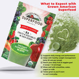 Grown American Superfood - 31 Organic Whole Fruits and Vegetables Concentrated Green Powder Increase Energy and Performance - 100% Certified Organic and Vegan Non-GMO (28 Servings, 1 Bag)