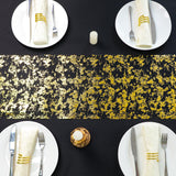 Snowkingdom 2 Pcs Black and Gold Table Runner 108 Inch X2 Sparkly Golden Metallic Table Centerpieces Foil Runners Decorations Glitter for Party Wedding Birthday Christmas Thanksgiving Anniversary