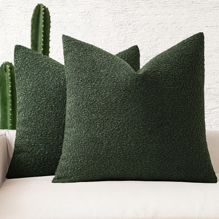 MIULEE Set of 2 Christmas Dark Green Throw Pillow Covers 20x20 Inch Decorative Couch Pillow Covers Textured Boucle Accent Solid Pillow Cases Soft for Cushion Chair Sofa Bedroom Livingroom Home Decor