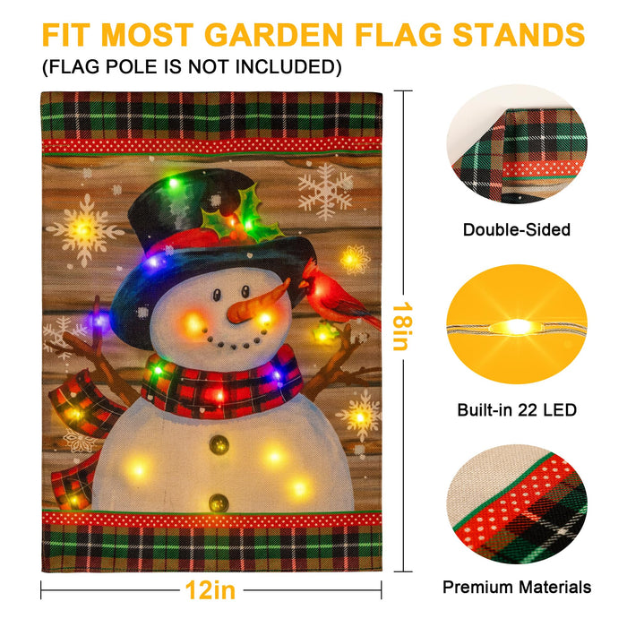 Qunlight Lighted Winter Garden Flag Without Flag Pole, 12x18 inch LED Christmas Snowman Flag for Outside, Vertical Double Sided Garden Outdoor Flag Outside Seasonal Home Yard Garden Lawn Decoration