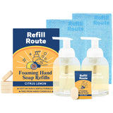 Foaming Hand Soap Refill Tablets Duo Kit - 2 Glass Foaming Dispenser + 12 Tablet Refills (96 fl oz total -12 x 8 fl oz) - Cleansing & Moisturizing - Compostable Packaging - Lemon Scent