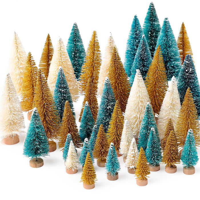 30Pcs Mini Christmas Trees, Artificial Christmas Tree Bottle Brush Trees Christmas with 5 Sizes, Sisal Snow Trees with Wooden Base for Christmas Decor Christmas Party Home Table Craft