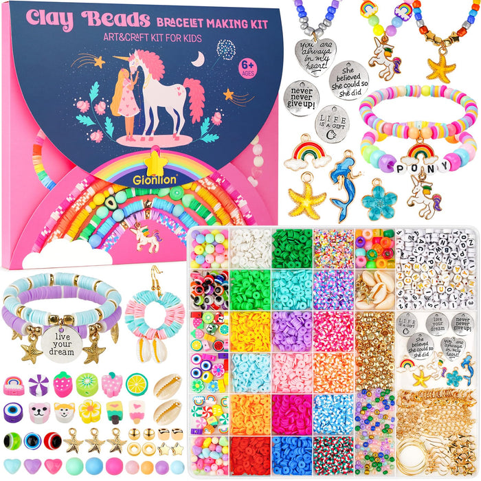 Gionlion Girls Gifts Toys Bracelet Making Kit, Arts and Crafts Charms Jewelry Supplies, Unicorn/Mermaid DIY Birthday Halloween Christmas Gifts Toys for Kids Age 6-13