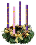 Advent Candles Set of 4 - Premium Printed Gold Letters - Use with Advent Candle Holders, Advent Wreaths and Advent Rings - Dripless Purple & Pink Taper Advent Candle for Christmas Church Decoration