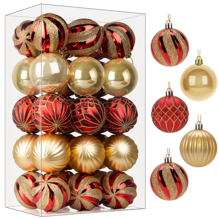 SHareconn 30ct 2.36 Inch Christmas Tree Balls Ornaments, Red & Gold, 60mm