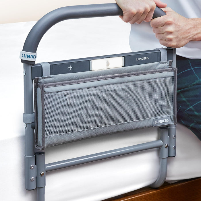 Lunderg Bed Rails for Elderly Adults Safety - Large - with Motion Light & Storage Pocket - Railings for Seniors & Surgery Patients - The Bed Cane Fits Any Bed & Makes Getting in & Out of Bed Easier