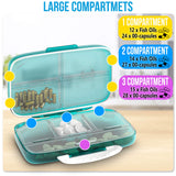 Pill Organizer Airtight Pill Box Large Pill Dispenser Home Travel Supplement Holder Portable Vitamin Sorter Jumbo Size 8 Compartment Airtight Vitamin Container Daily Medicine