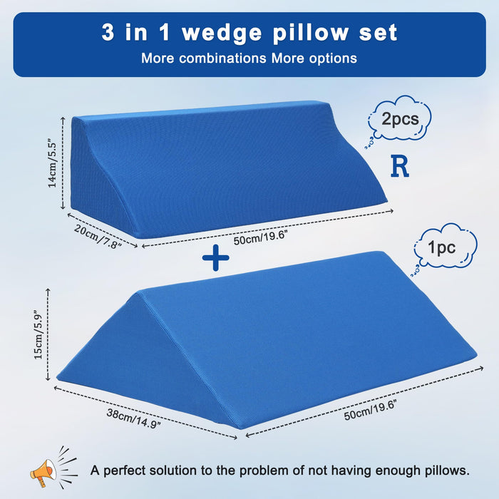 Fanwer Bed Wedges & Body Positioners (3 in 1), 40 Degree Wedges for Bed Positioning,Positioning Pillows for Elderly, Wedge Pillow for Bed Sores, Side Sleeping, After Surgery, Knees Elevated,Back Pain